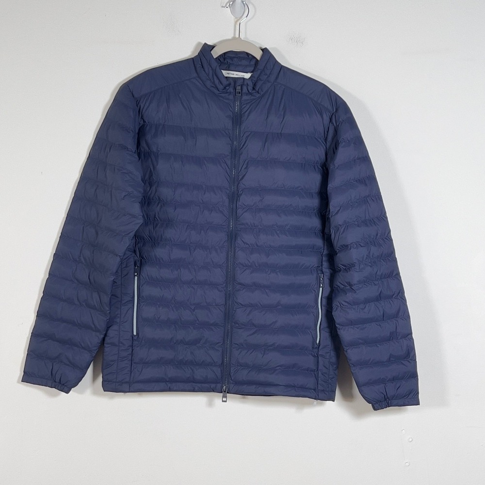 Peter Millar Quilted Puffer Windproof Water Resist Jacket Mens M Blue Full Zip